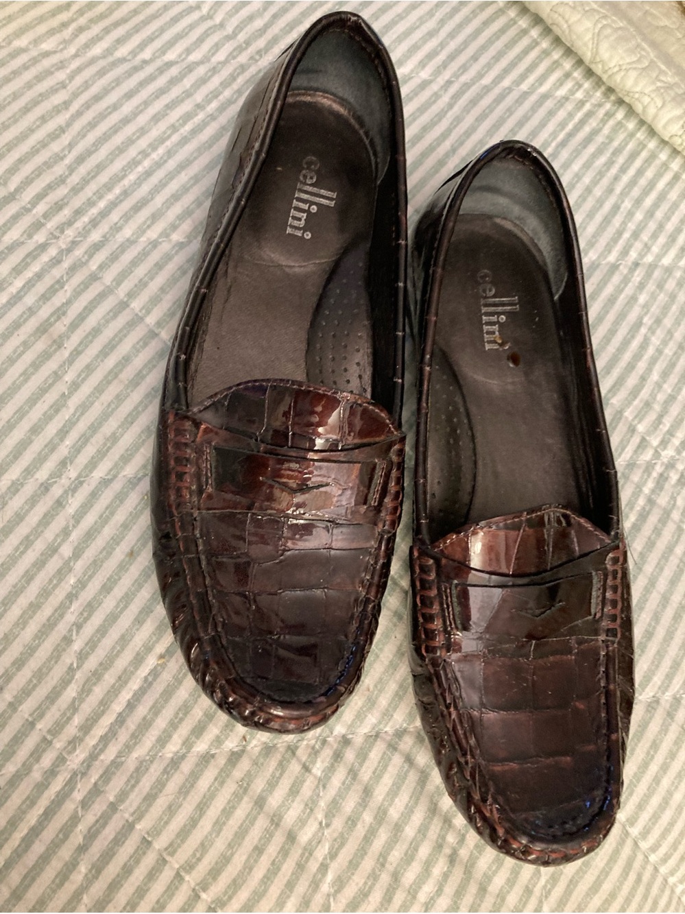 Cellini Crocodile-Print Patent Leather Loafer dark brown, glossy finish